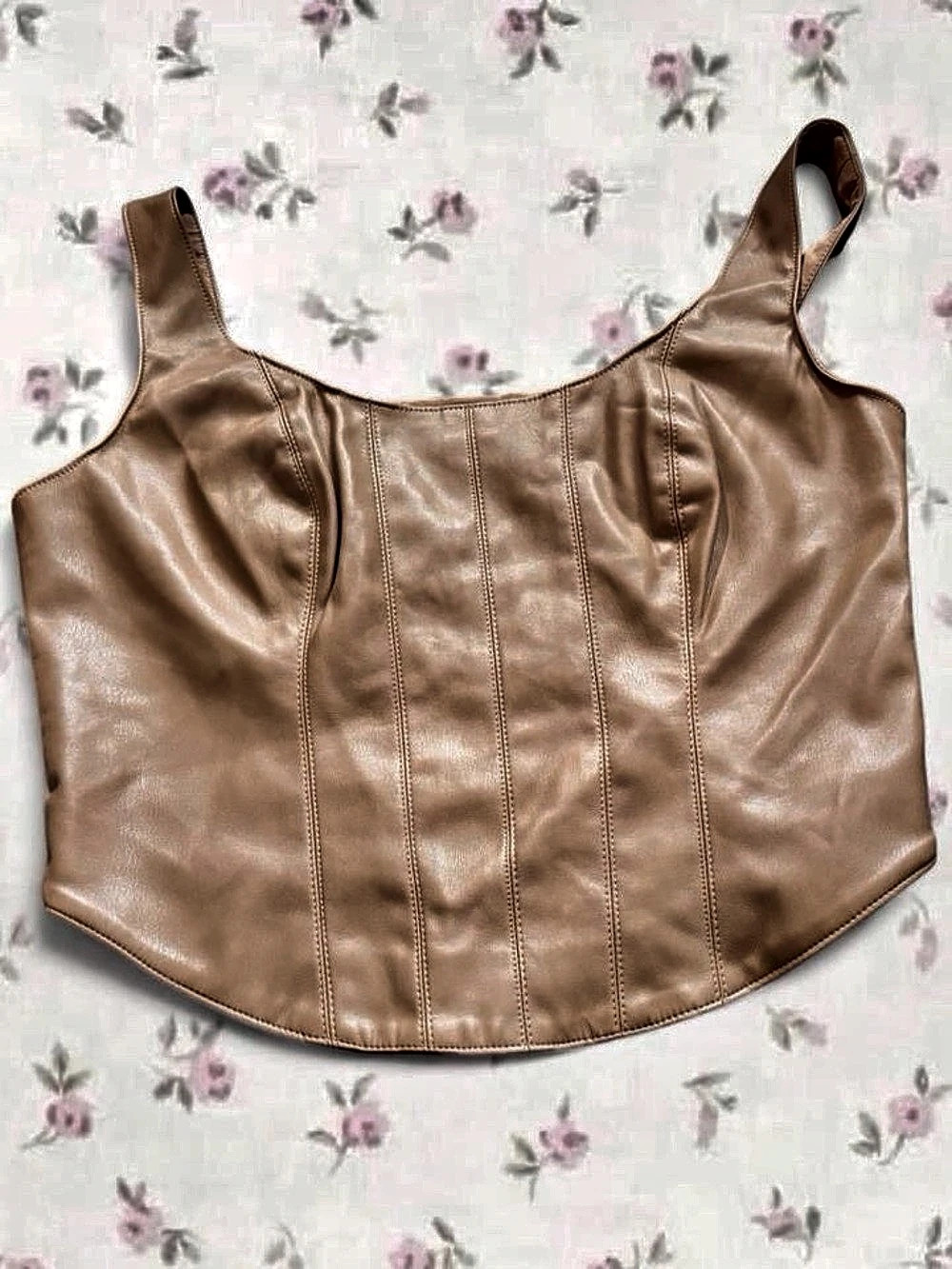 Abercrombie & Fitch Faux Leather Corset Top in Tan